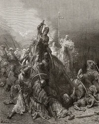 クリスチャンナイトはサラセン人と戦います。イラストはJFの「Bibliotheque des Croisades」のイラストです。ミショー、1877